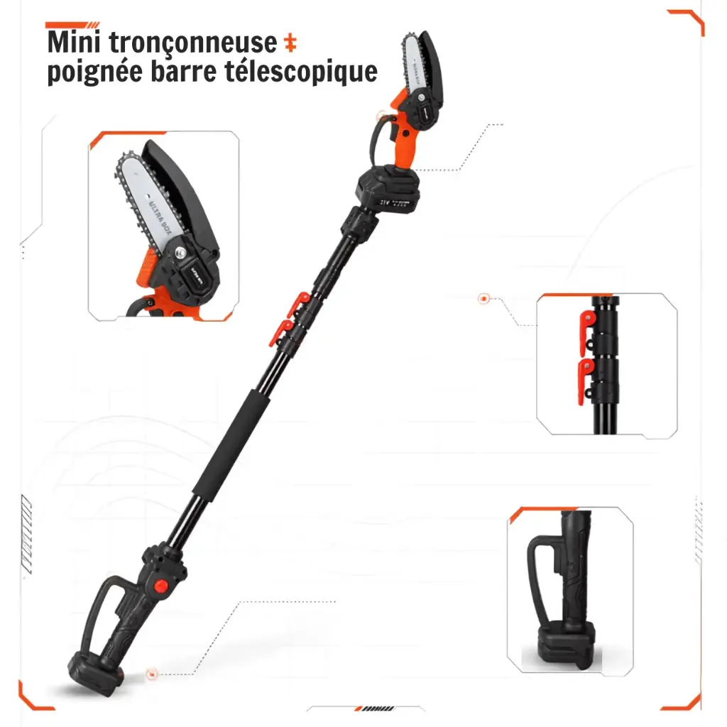MINI-TRONCONNEUSE + POIGNEE TELESCOPIQUE