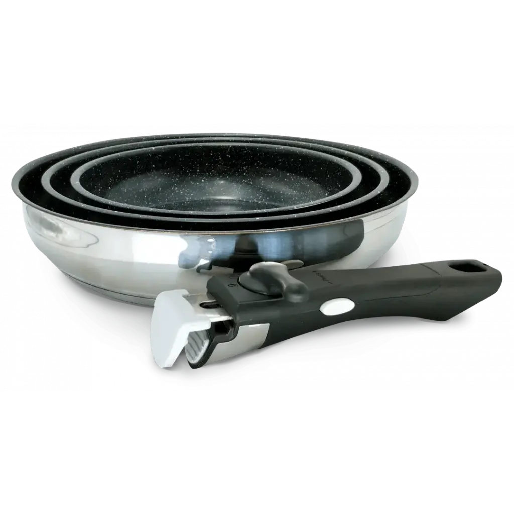 SET DE POELE EN INOX POIGNEE AMOVIBLE