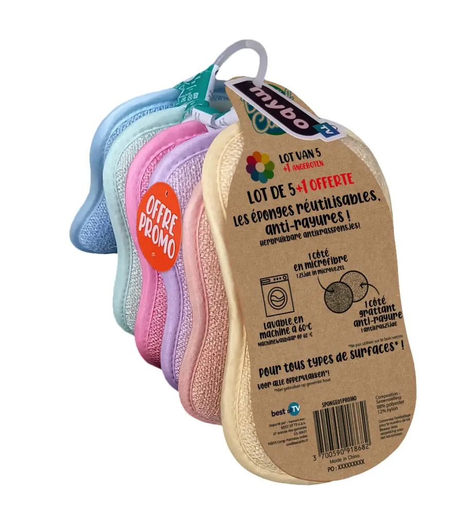 EPONGES REUTILISABLES PASTEL LOT DE 5 + 1 OFFERTE