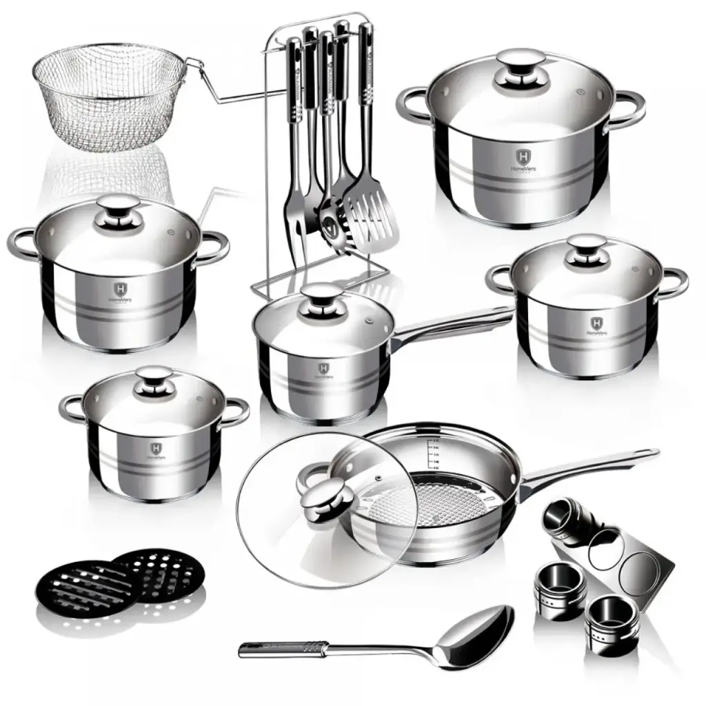 ENSEMBLE DE BATTERIE DE CUISINE EN ACIER INOXYDABLE DE 27 PIECES