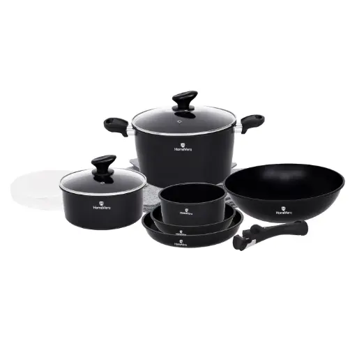 [HV-1017B] BATTERIE DE CUISINE EN ACIER AU CARBONE 17 PIECES HOMEVERO (noir)